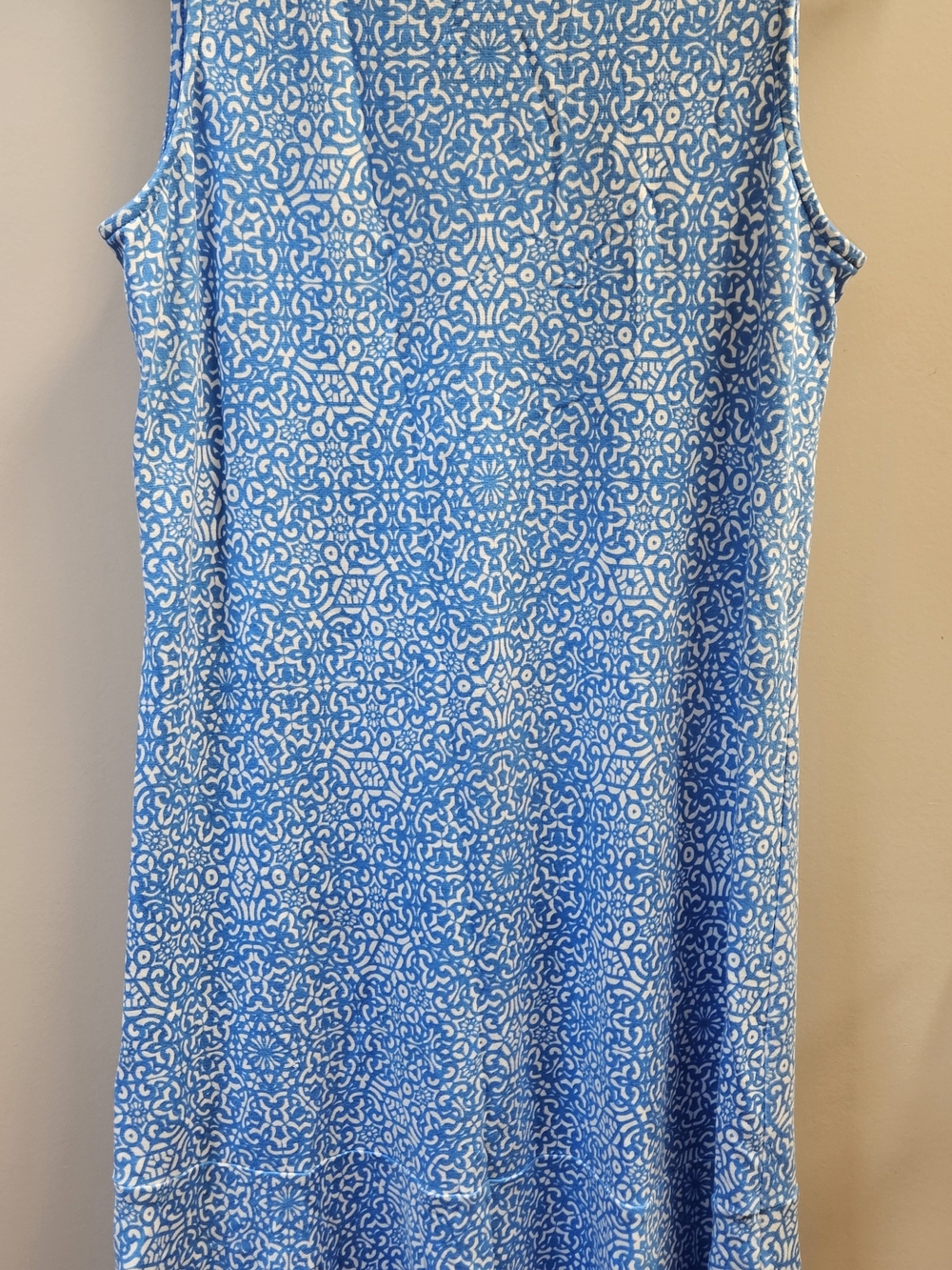 Tommy Bahama Sleeveless Blue & White Patterned Midi Dress, Coastal, Resort Vacat